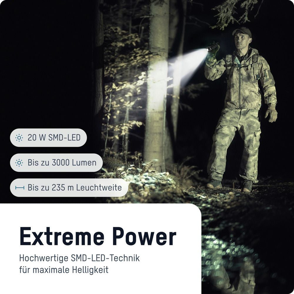 Ansmann Taschenlampe TS3000RF – 3'000 lm, 235 m, IPX4, USB-C, Akku 4'000 mAh – Schwarz