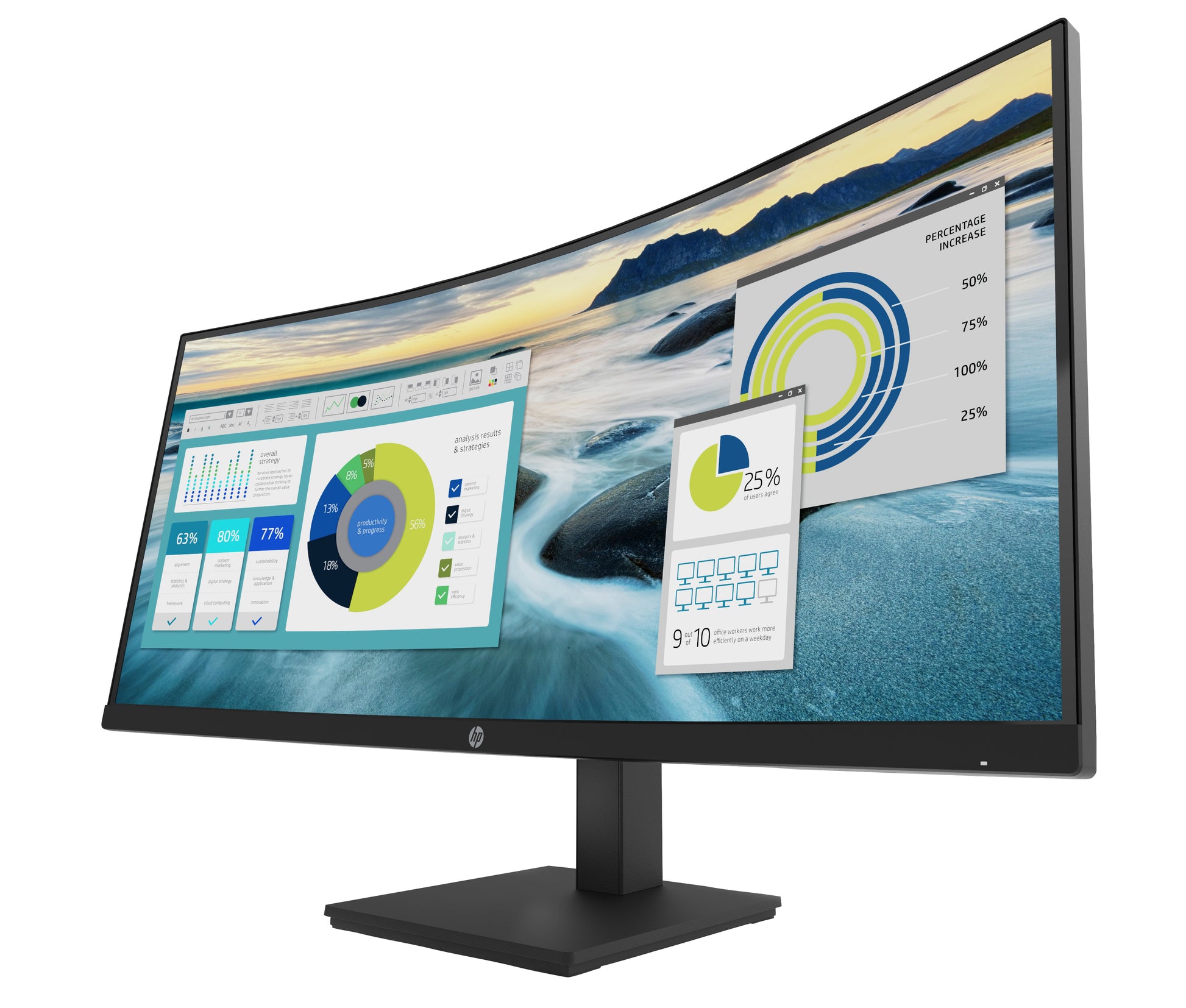 HP P34hc G4 – Monitor, 34", 3440 × 1440 (Wide Quad HD), VA, 60 Hz, 250 cd/m², VESA 100 × 100, Schwarz