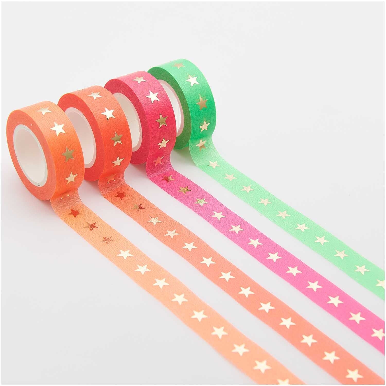 Rico Design Sterne Washi Tape Set – 15 mm × 10 m, mehrfarbig, Papier, wiederablösbar, 4 Rollen