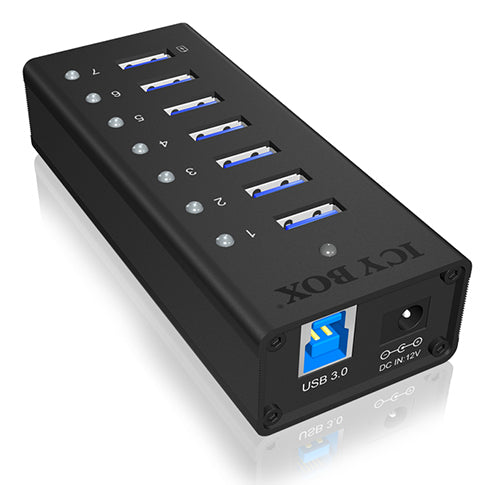 ICY BOX IB-AC618 USB-Hub – USB 3.0, 7× USB-A (1× Ladeport)