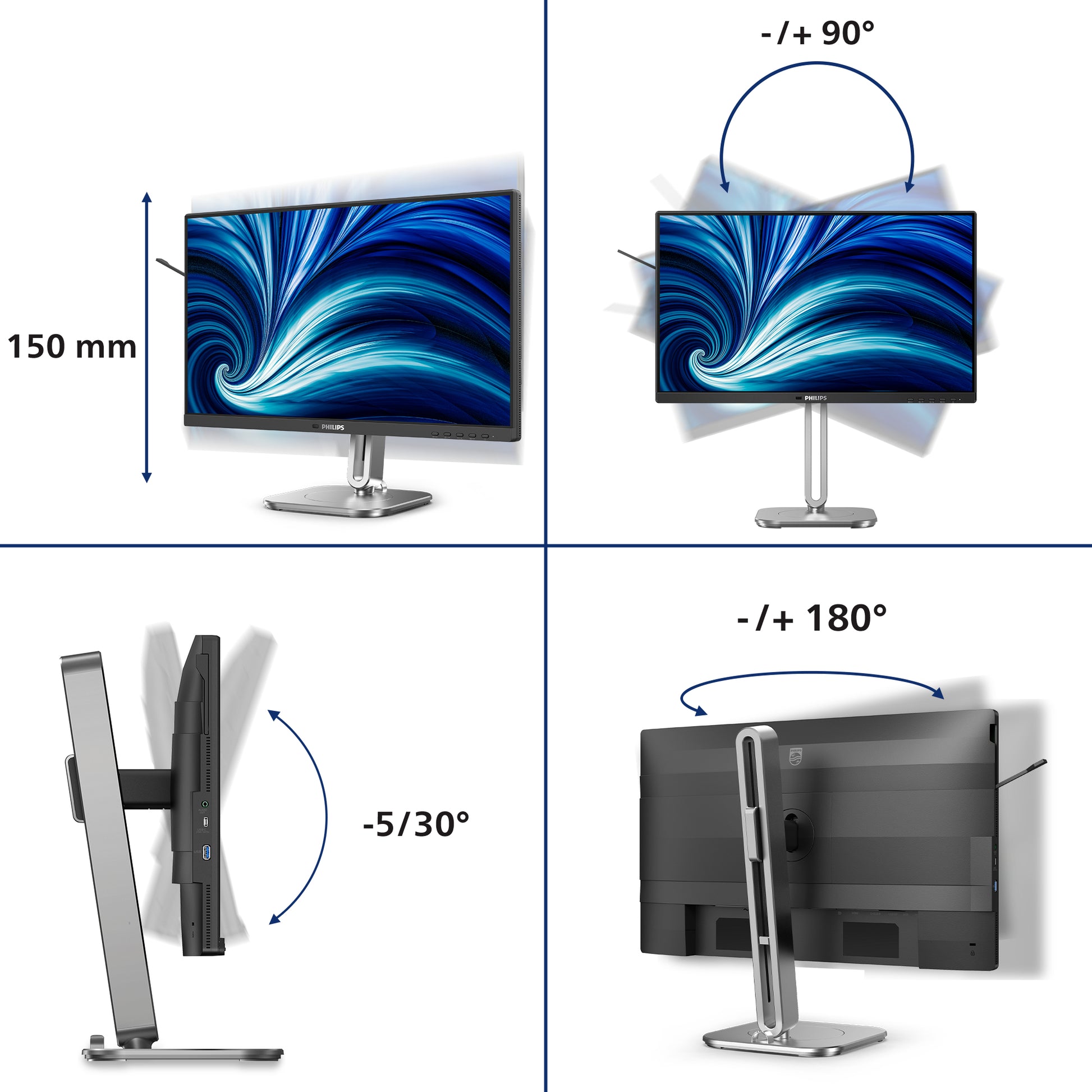 Philips 24B2N4200/00 – Monitor, 23,8", 120 Hz, 300 cd/m², Integrierte Lautsprecher, USB-Hub, Adaptive Sync, Grau
