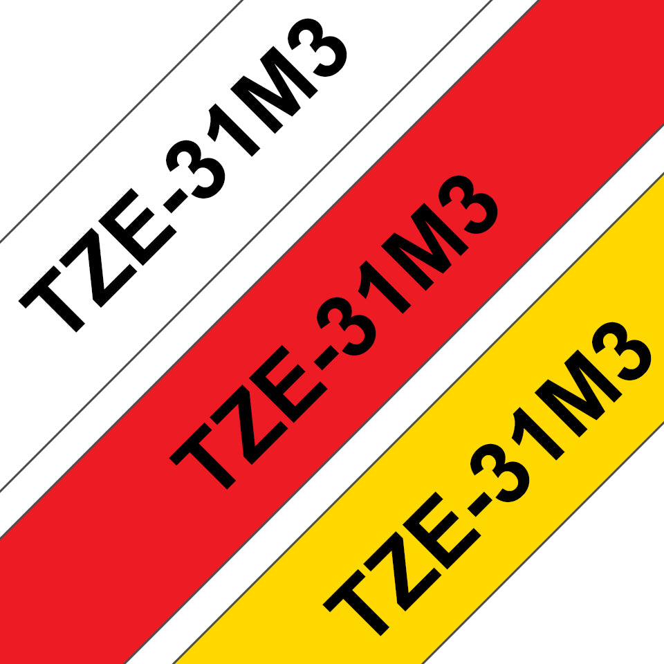 Brother Schriftband – 12 mm × 8 m, sortiert, schwarz – TZe-231, TZe-431, TZe-631, 3er-Pack