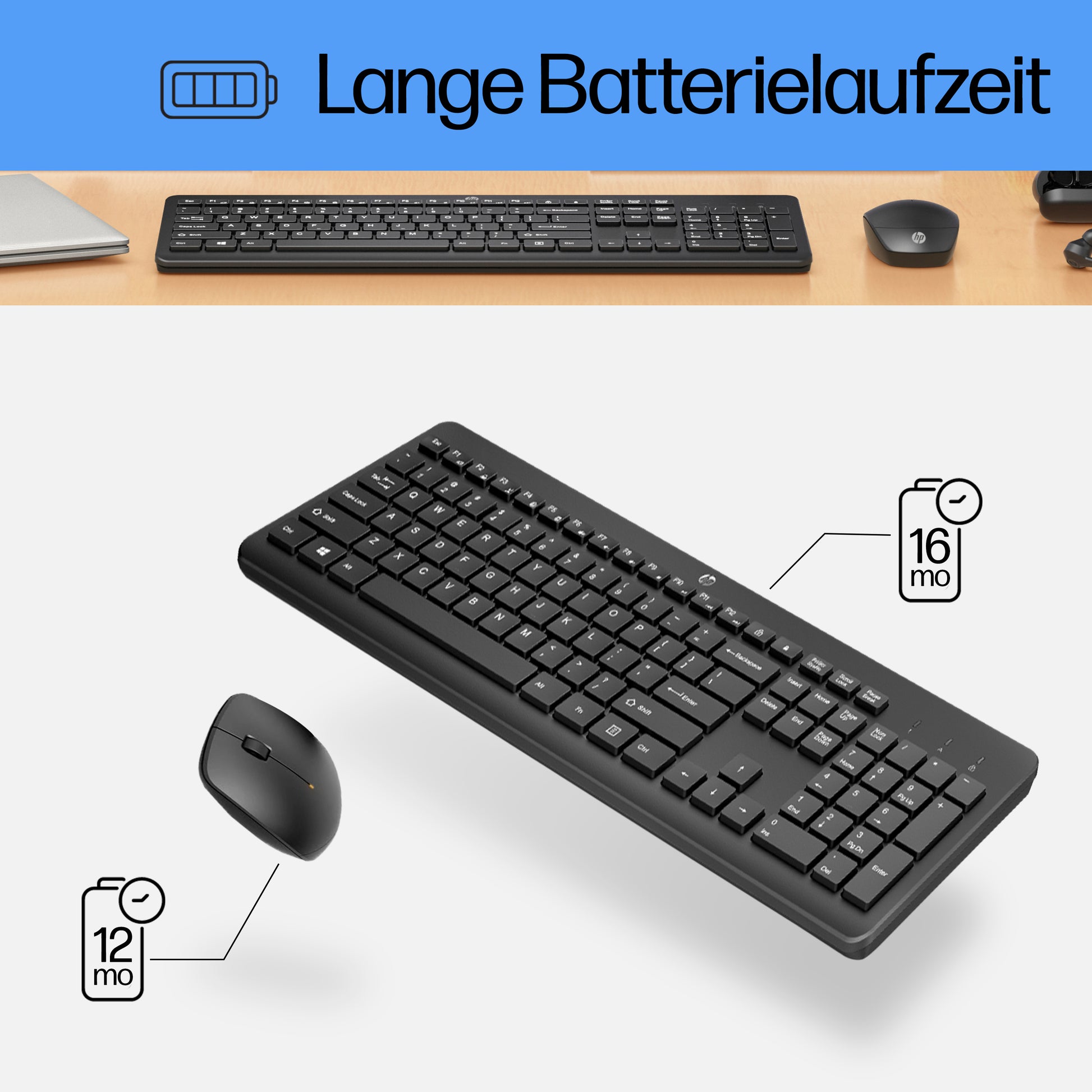 HP 230 – Tastatur- und Maus-Set – Membran – 2,4 GHz USB-A (Empfänger) – Weiss – für HP-PCs mit USB-A-Anschluss