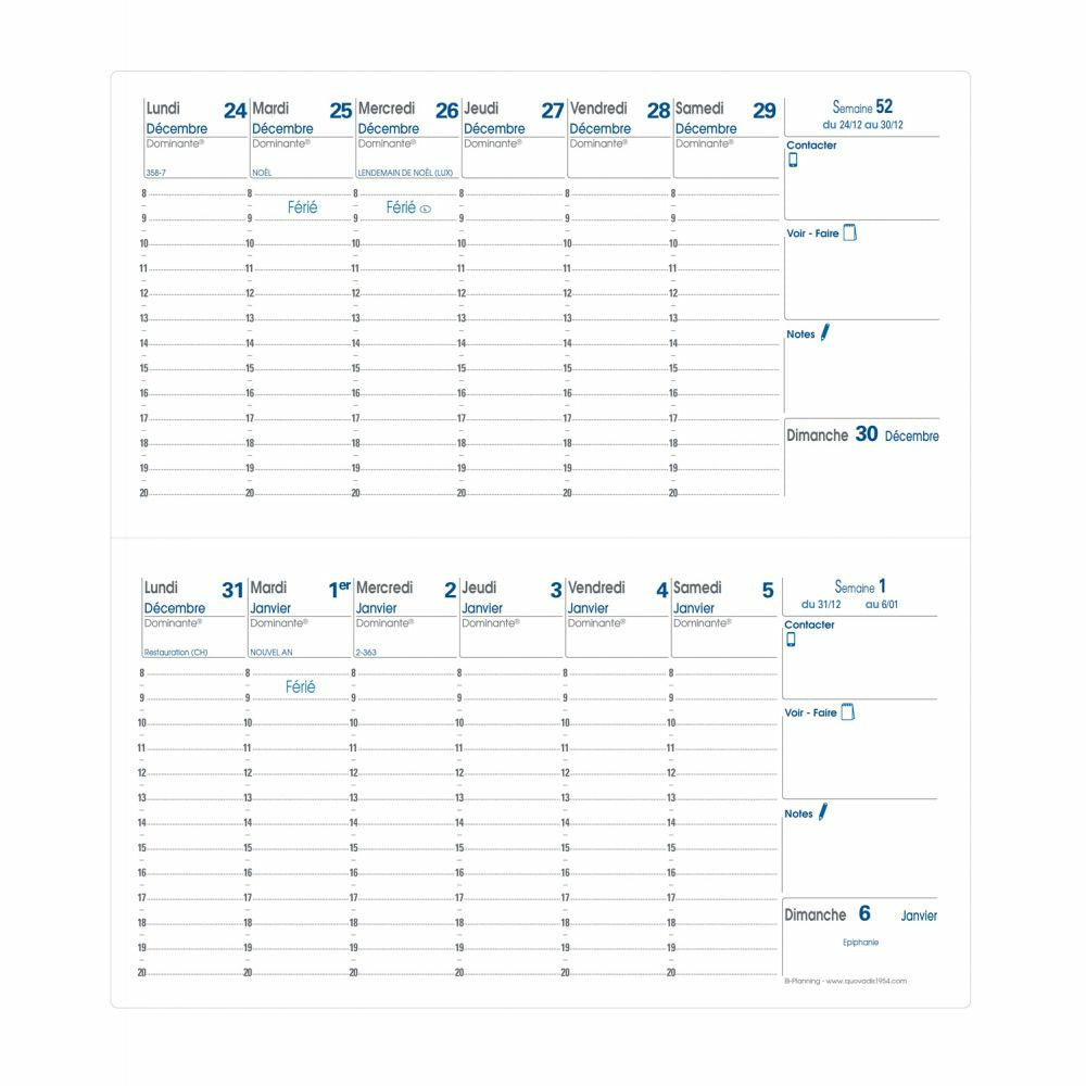 Quo Vadis Impala Bi-Plan – Wochenagenda 2027, 1 Woche/1 Seite, 9,3 × 17,4 cm, Französisch, Schwarz