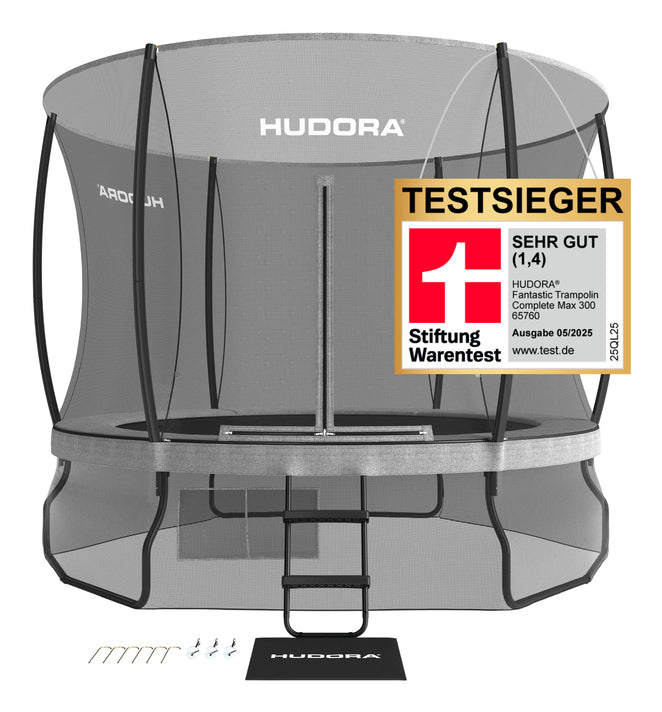 HUDORA Fantastic Complete Max 300 Trampolin – Ø 300 cm – max. 120 kg, Sicherheitsnetz – ab 3 Jahren