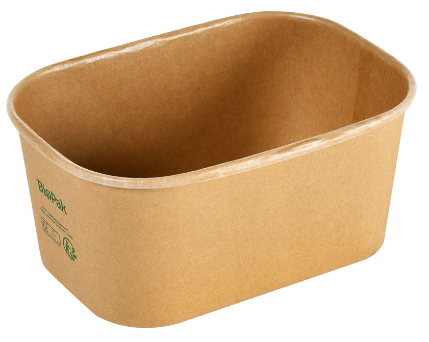BioPak Take-away-Box, Papier/Karton (PLA-beschichtet) – 1'000 ml 120 × 171 × 77 mm, braun – FSC – 50 Stk.
