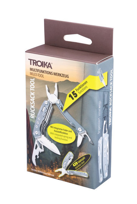 TROIKA Multitool – 15 Funktionen, Taschengrösse, mit Zange, Messer, Säge, Aluminium/Edelstahl