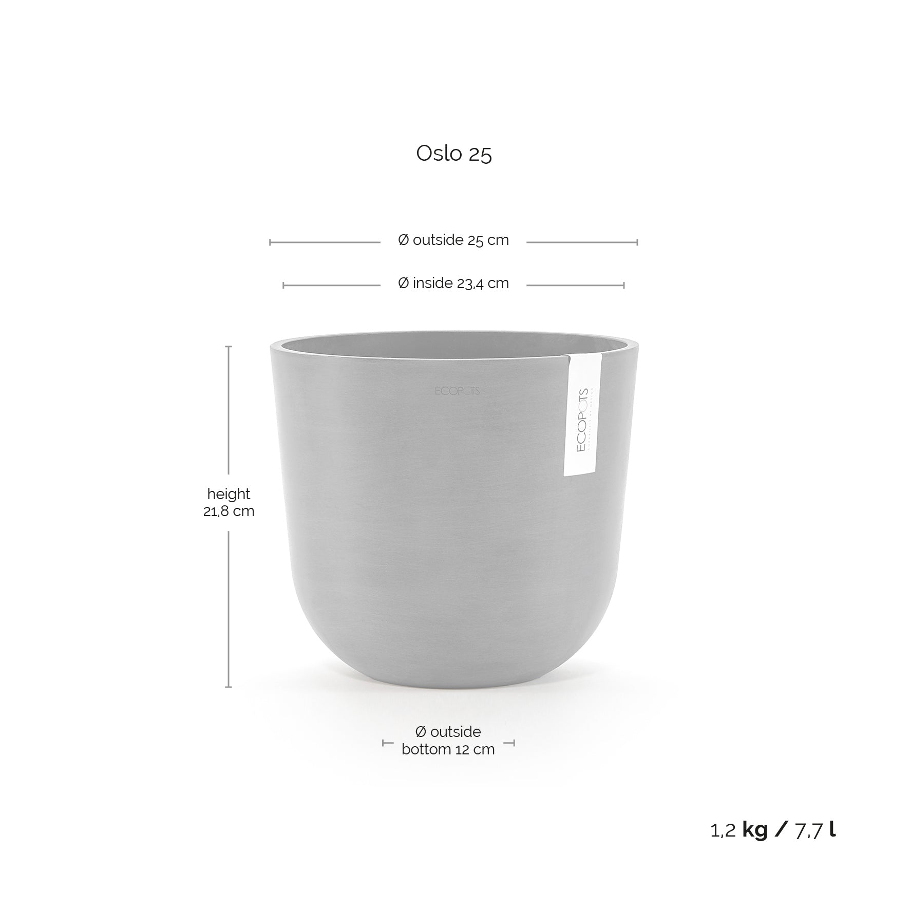 Ecopots Schale – Recycling-Kunststoff, Weiss – Ø 25 × 21,8 cm