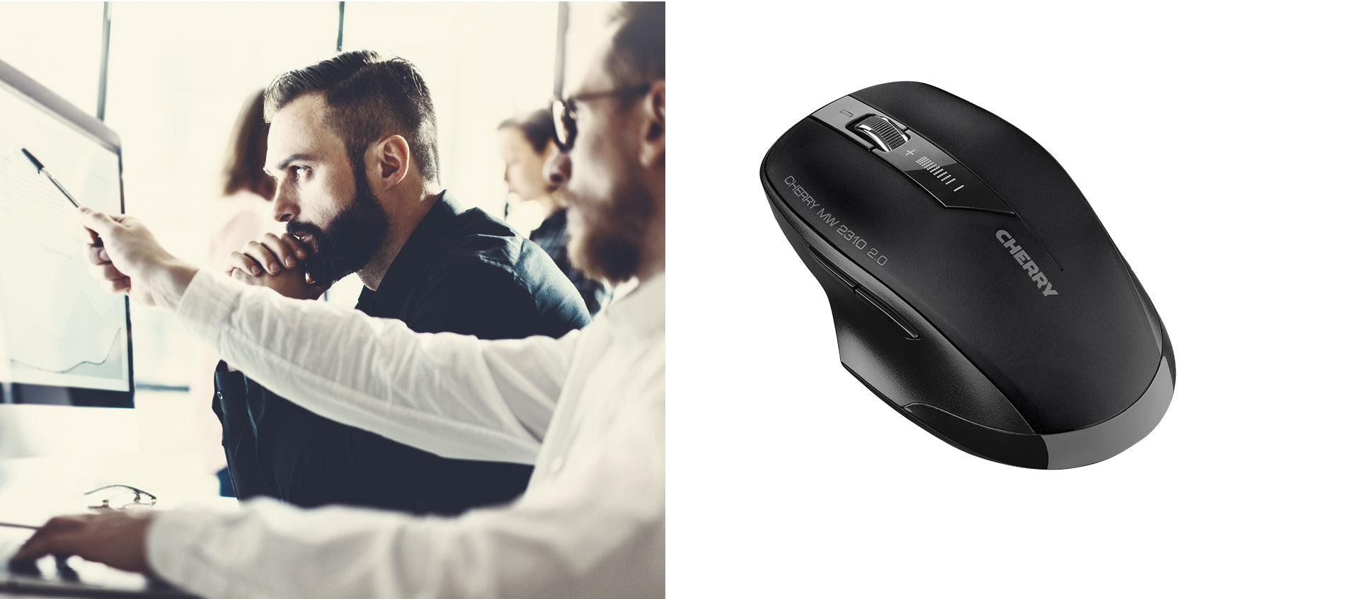 CHERRY MW 2310 2.0 Maus – kabellos, 2,4 GHz (USB-A), 2'400 dpi, 6 Tasten, beidhändig, schwarz