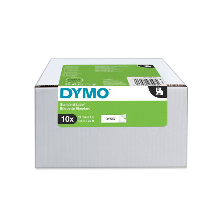 DYMO Schriftband – 12 mm × 7 m, weiss, schwarz, D1 – 10 Stück