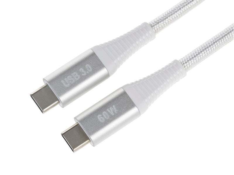 ONIT USB-C auf USB-C Kabel – USB 3.2 Gen 1 (5 Gbit/s) – 0,3 m – PD 60 W – Textilmantel, Verstärkt – Weiss
