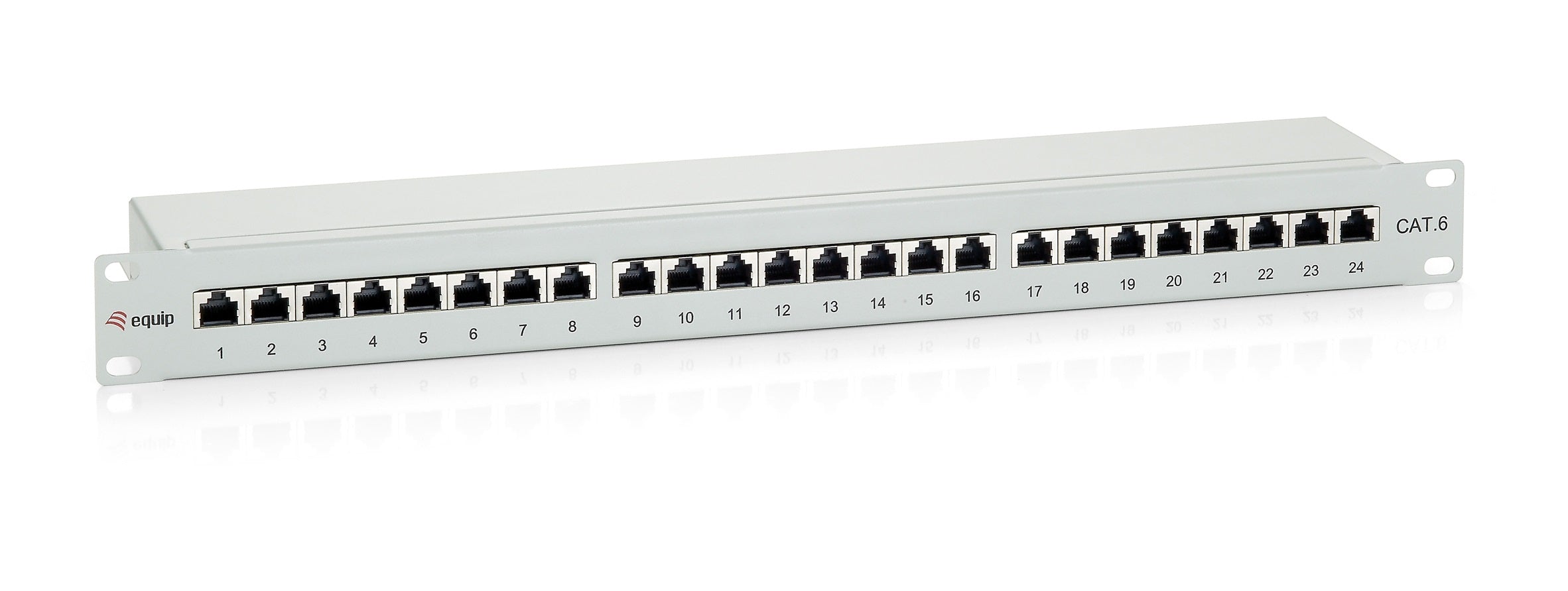 Equip Patchpanel – Cat6, geschirmt, 24× RJ-45, 19", 1U, Grau