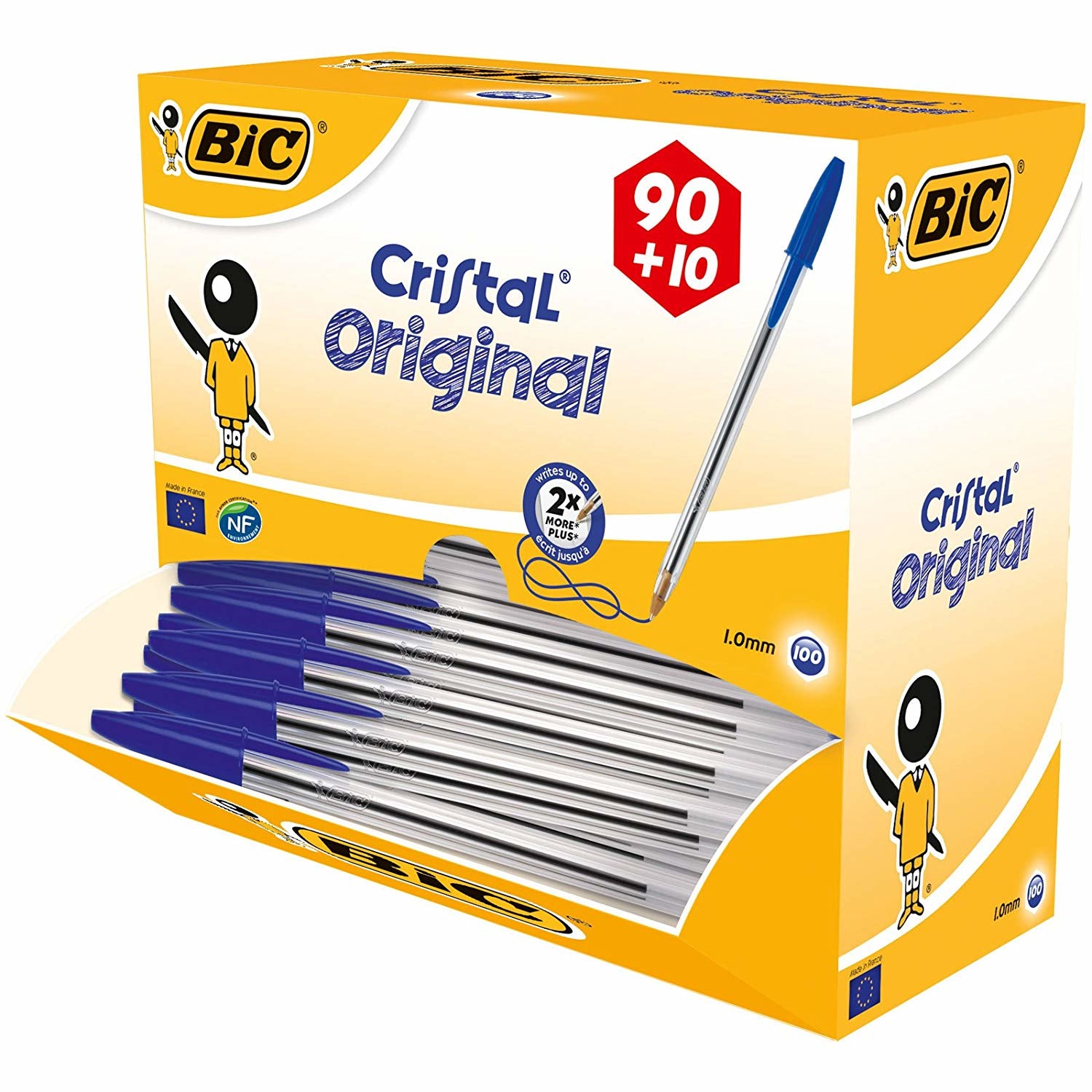 BIC Cristal Original Kugelschreiber – 100er Pack, Blau, 1 mm Spitze, Deckel
