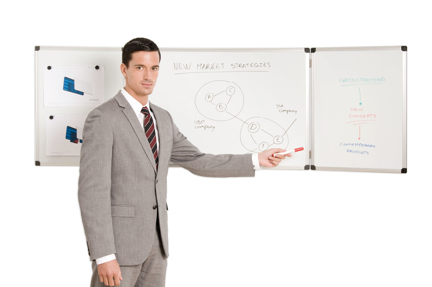 Bi-Office Whiteboard – 120 × 90 cm, magnetisch, Aluminiumrahmen, inklusive Stifteablage, Montagematerial