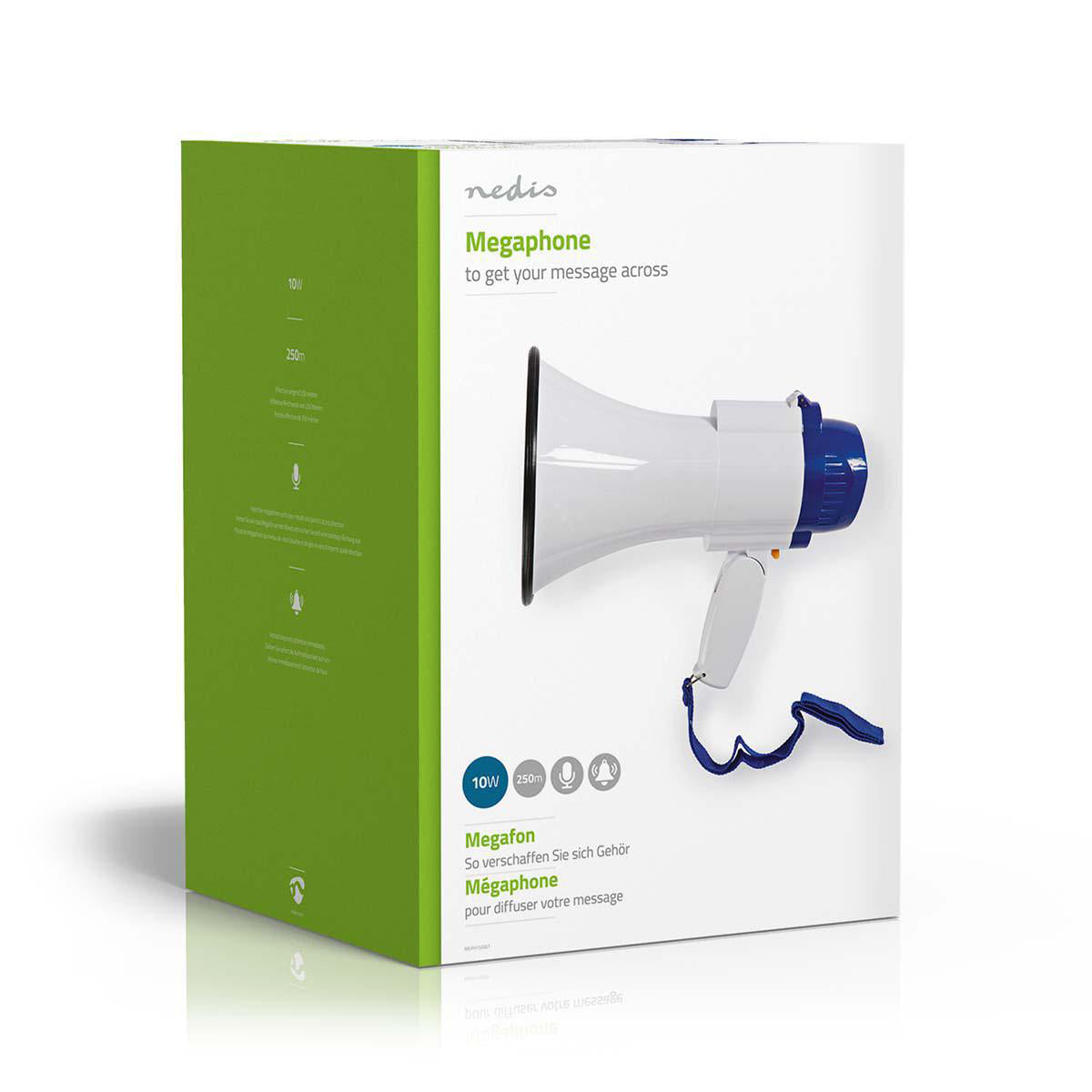 Nedis Megaphon – Party-Lautsprecher – 10 W, 115 dB, 250 m, Batteriebetrieb, Weiss