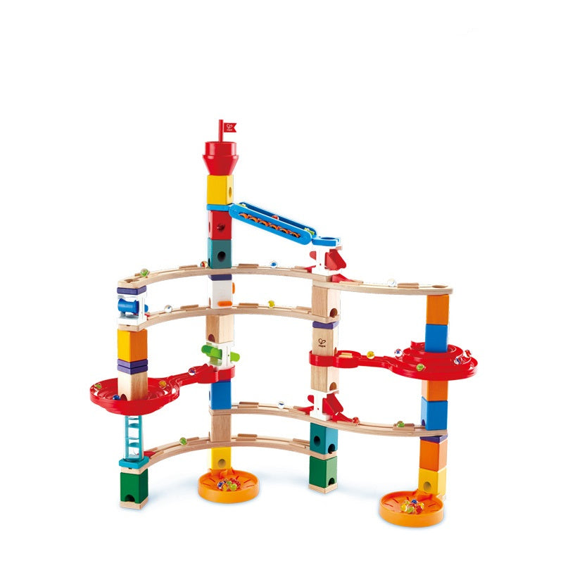 Hape QUADRILLA Super Spiralburg Murmelbahn – 129-teilig – ab 4 Jahren – Kunststoff, Glas, Holz – mehrfarbig