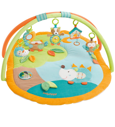 Fehn Krabbeldecke mit Spielbogen – 105 × 80 cm – 5 Stofftiere, Spiegel – ab 0 J. – mehrfarbig