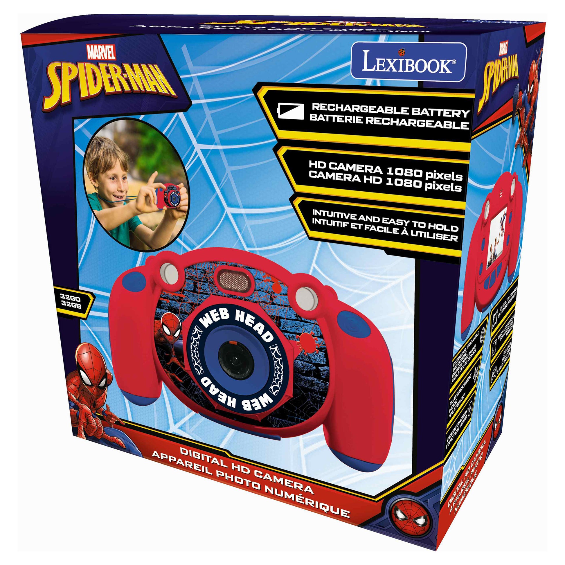Lexibook Kinderkamera – Spider-Man – Foto & Video (Full HD) – 9 × 4,9 × 14,8 cm – 1 Stück – ab 4 J. – Blau/Rot