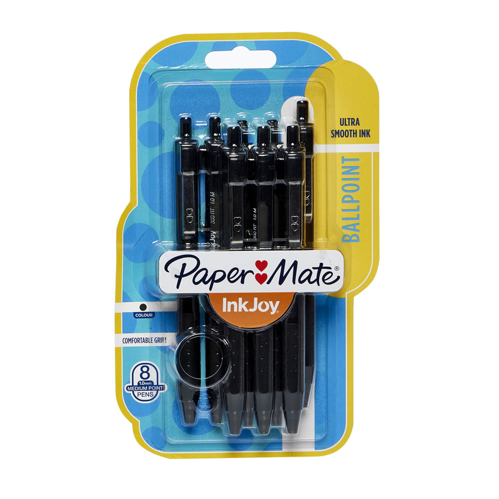 Papermate InkJoy 300 RT Kugelschreiber – 8er Pack, Schwarz, Spitze 1,0 mm, Druck, Kunststoff, nachfüllbar