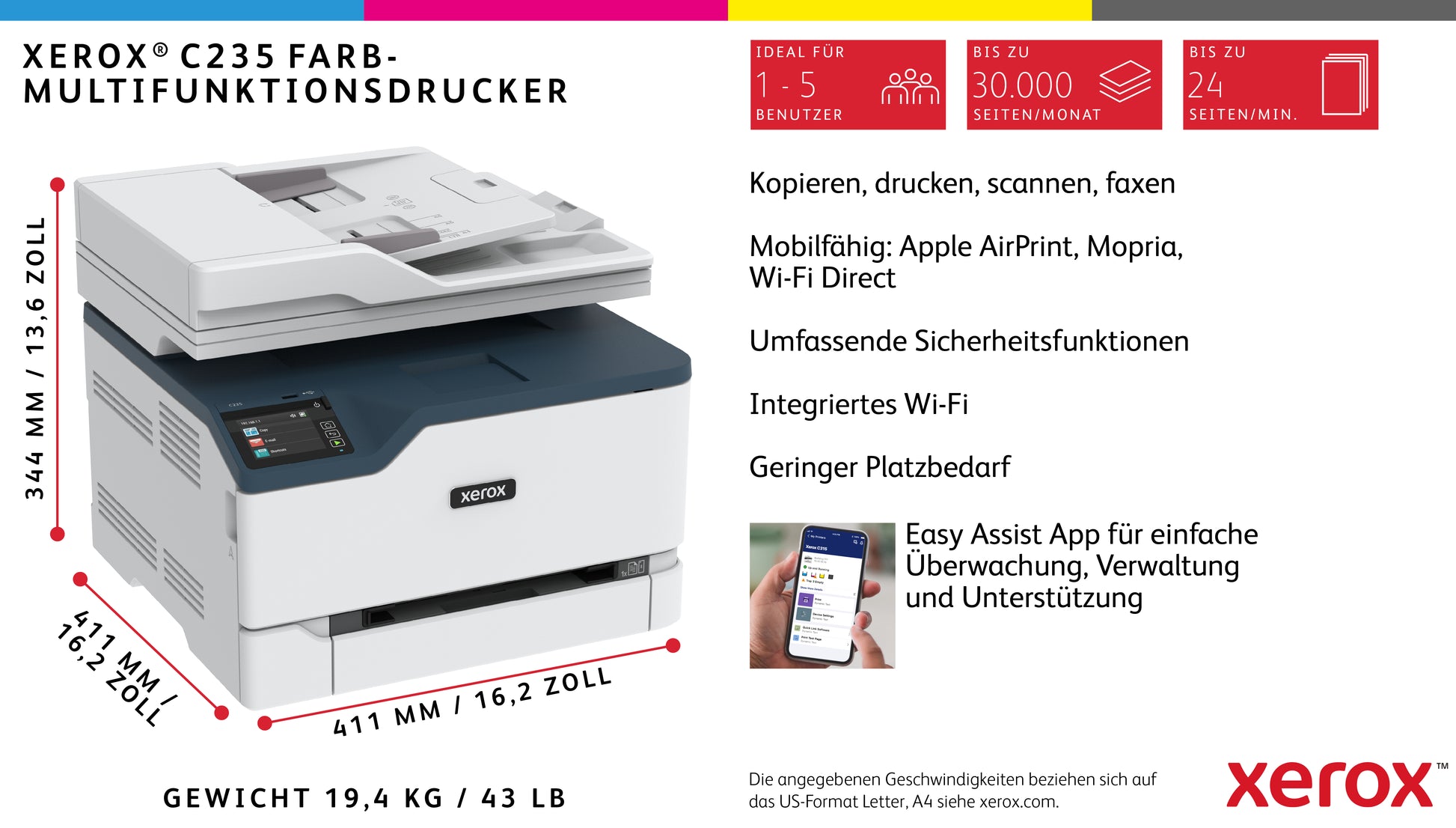 Xerox C235 – A4, 22 Seiten/min, WLAN, LAN
