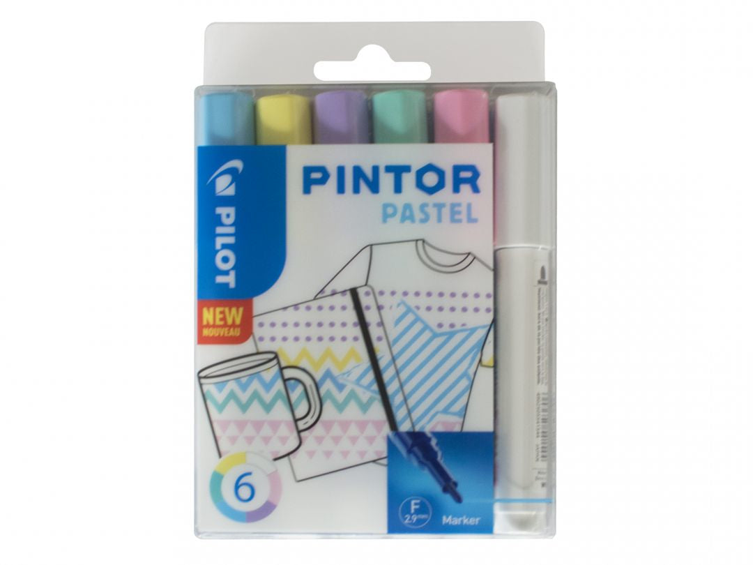 Pilot Pigment-Marker Pintor – Rundspitze 0,9-1,5 mm – Sortiert – 6er-Set – Für dunkle Oberflächen geeignet