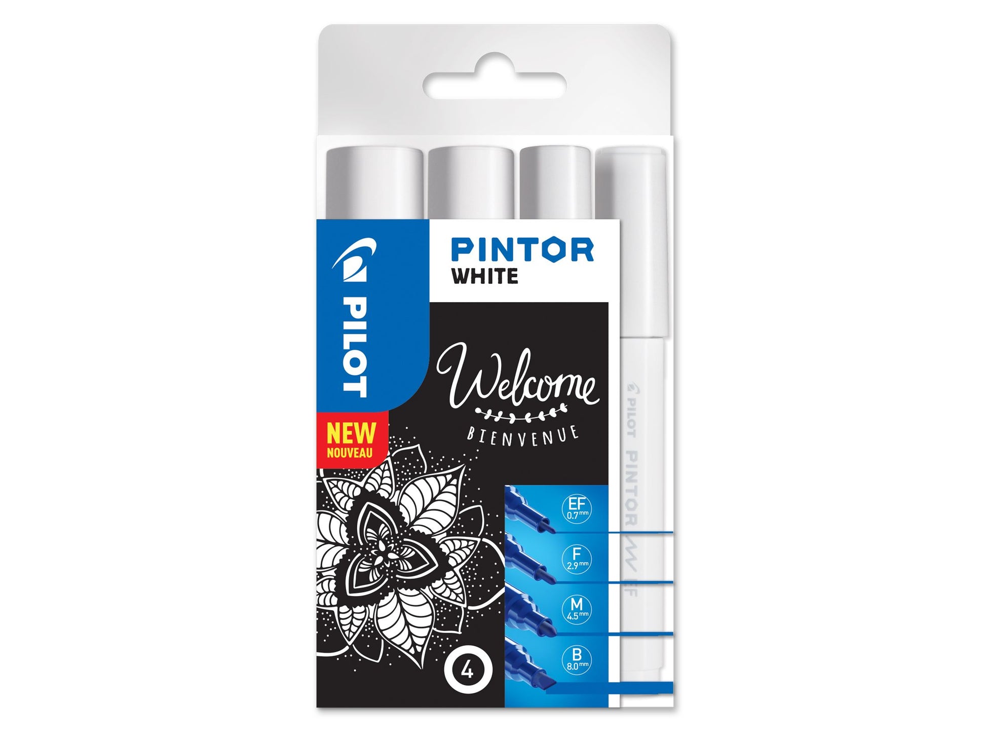 Pilot Pintor Permanentmarker – Pinselspitze/Feine Spitze – Weiss – 4er-Set – für Keramik