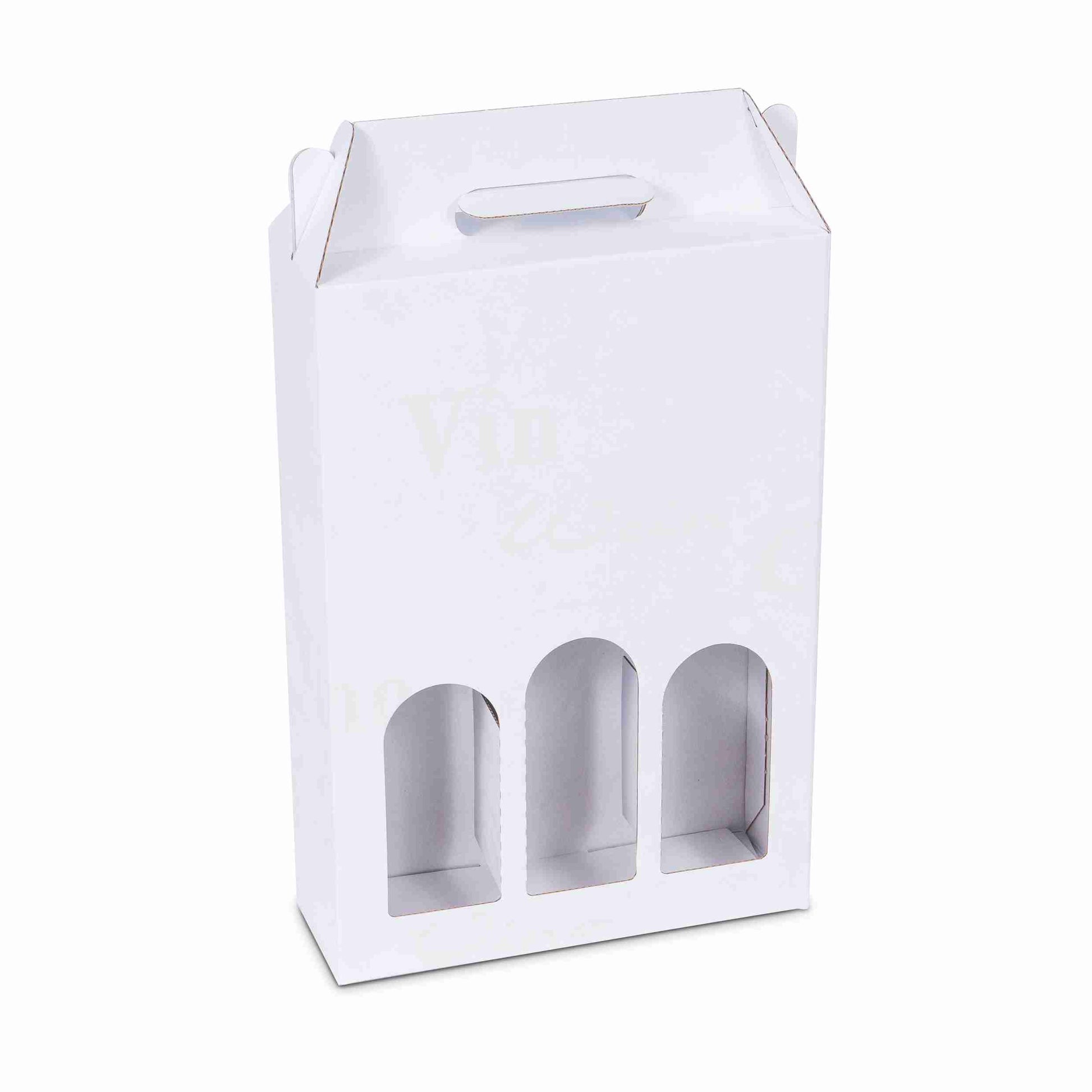 Weinpräsentkarton Wellpappe weiss – Innenmass 248 × 362 × 82 mm – Sichtfenster – für 3 Flaschen – 1 Stk., ab 20 Stk.