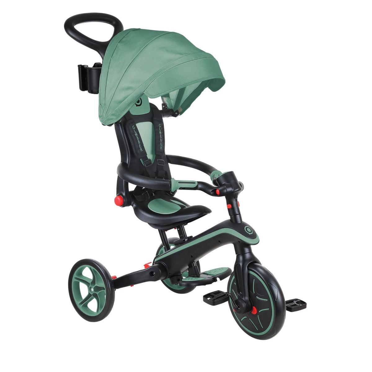 Globber Trike Explorer 4-in-1 Aufsitzlaufrad – Push & Pedal, verstellbarer Sitz, faltbar – 15 kg – Olivgrün