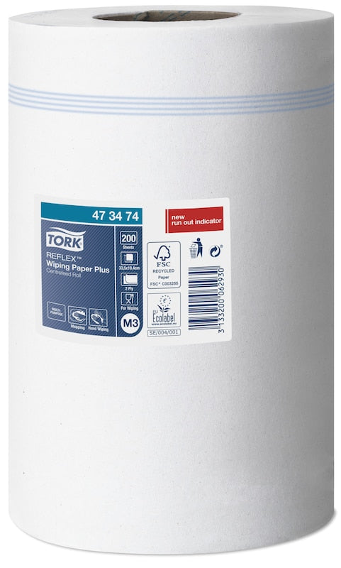 Tork Wischtuchrolle Reflex – 2-lagig – 19,4 × 33,5 cm – 200 Blatt – weiss – 9 Rollen – für M3