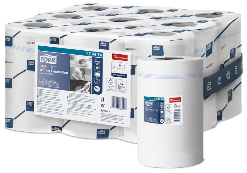 Tork Wischtuchrolle Reflex – 2-lagig – 19,4 × 33,5 cm – 200 Blatt – weiss – 9 Rollen – für M3