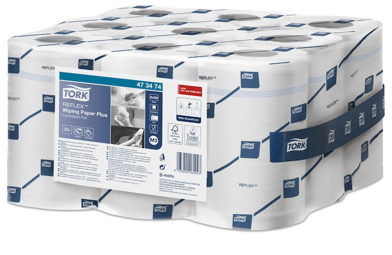Tork Wischtuchrolle Reflex – 2-lagig – 19,4 × 33,5 cm – 200 Blatt – weiss – 9 Rollen – für M3