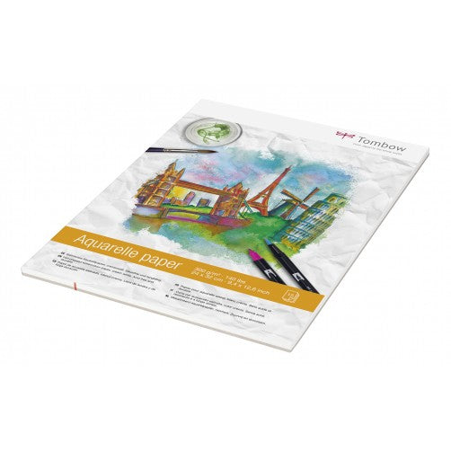 Tombow Aquarellblock – 24 × 33 cm – 300 g/m² – 15 Blatt, Weiss, für Aquarell