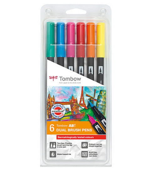 Tombow Filzstifte Brush Pen, 6 Stk.