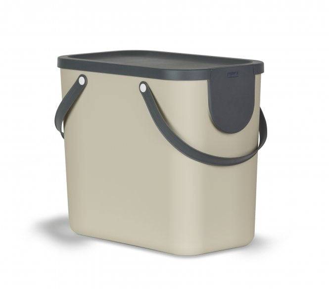 Rotho Abfallcontainer – 25 l – mit Deckel – Kunststoff, Cappuccino – B × H × T 235 × 340 × 400 mm