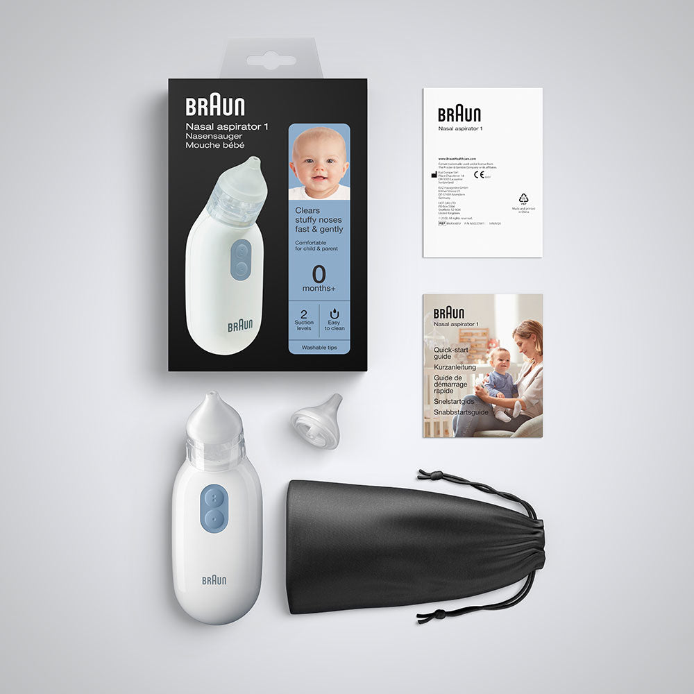 Braun Nasensauger BNA 100 – elektrisch, Akku – abnehmbare, spülmaschinenfeste Spitzen – weiss
