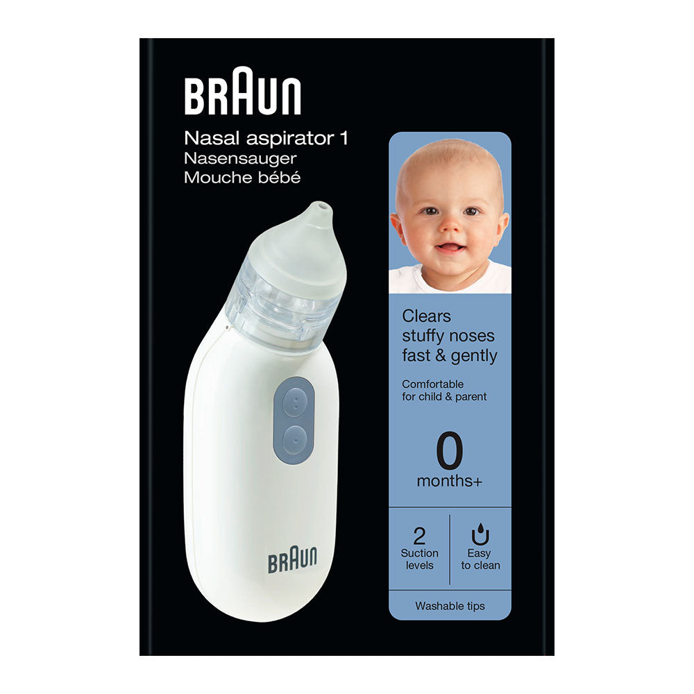 Braun Nasensauger BNA 100 – elektrisch, Akku – abnehmbare, spülmaschinenfeste Spitzen – weiss