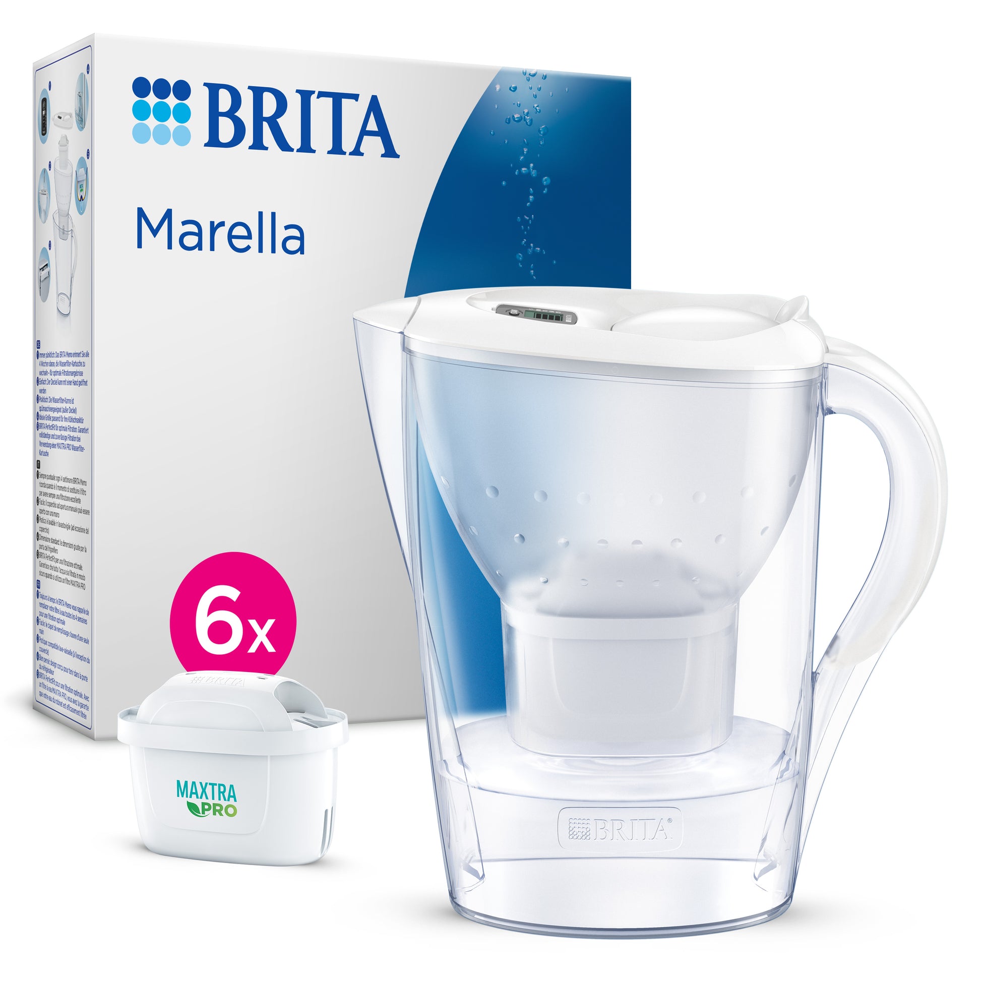 Brita Marella Tischwasserfilter – 2,4 l, inkl. 6 MAXTRA PRO Kartuschen, Weiss