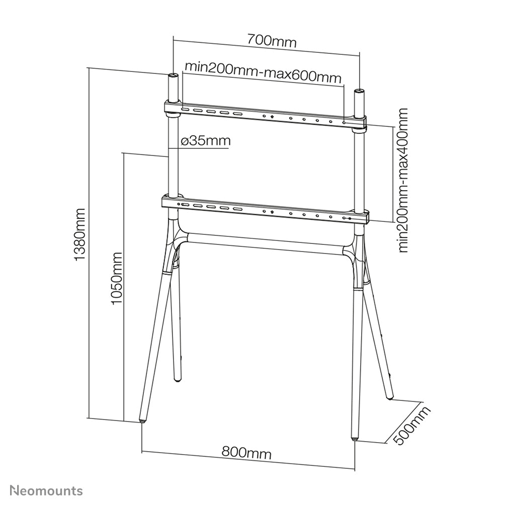 Neomounts Bodenständer – 37–70" – VESA 200×200–600×400 – bis 40 kg, Höhenverstellbar – NM-M1000WHITE