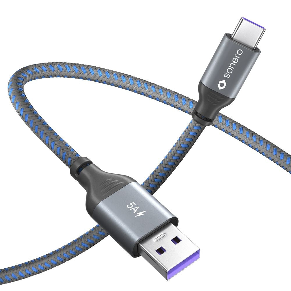 Sonero – USB-C auf USB-A Kabel – USB 2.0 (480 Mbit/s) – 1 m – PD 100 W – Textilmantel, Nickelkontakte