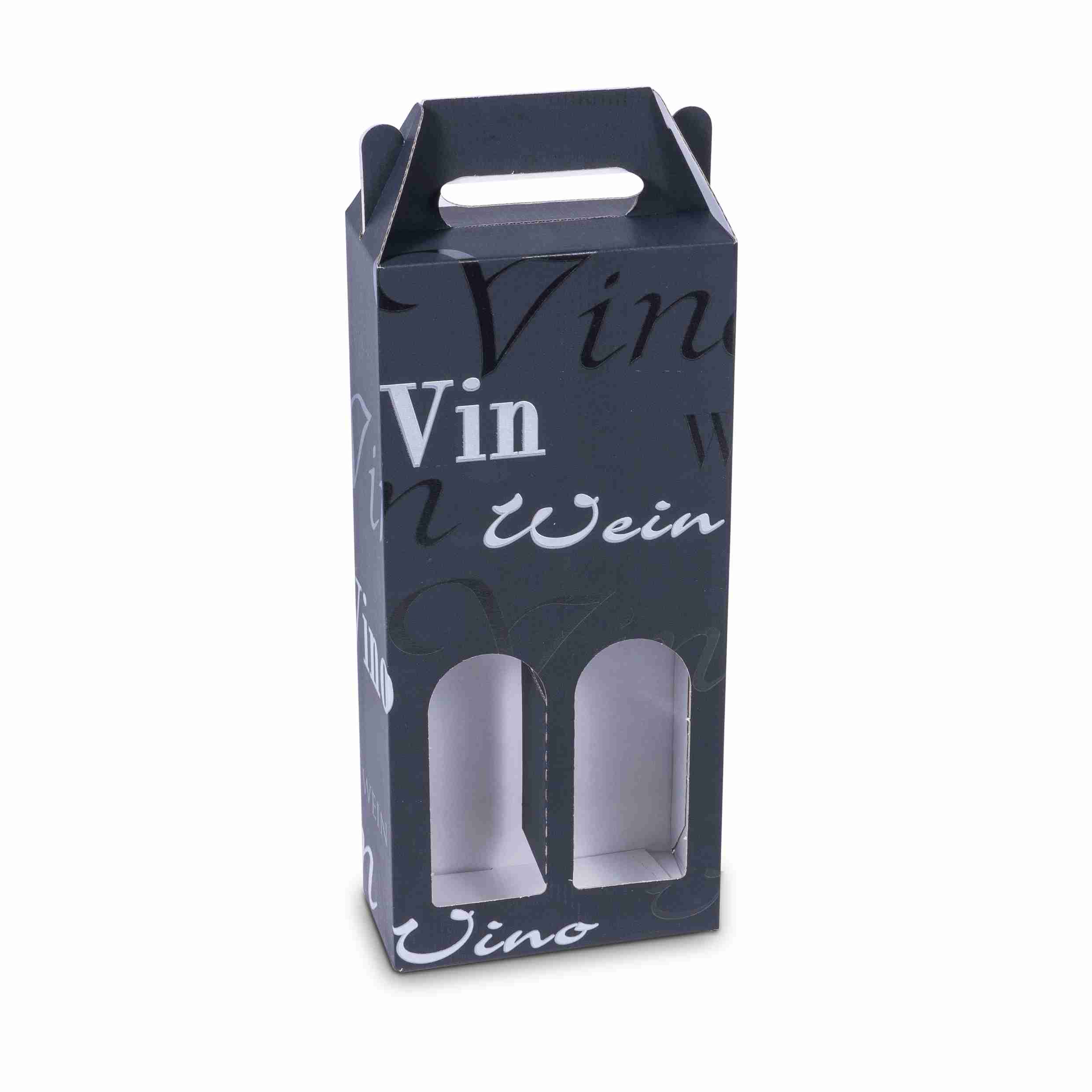Weinpräsentkarton schwarz – Innenmass 166 × 362 × 82 mm – für 2 Flaschen – 1 Stück