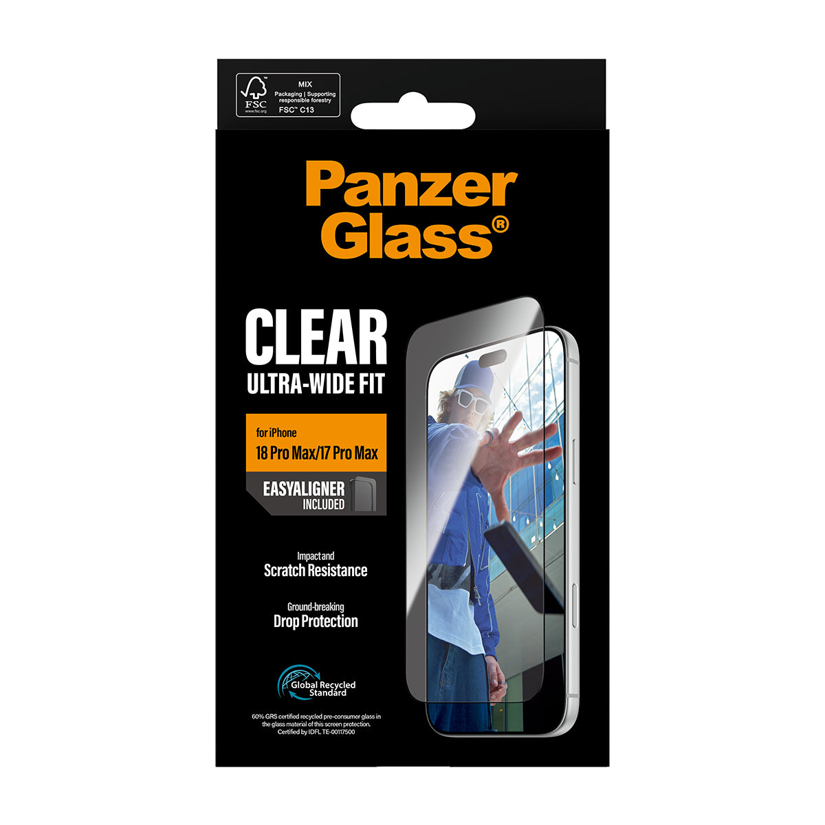 PanzerGlass Displayschutz (Folie), Ultra-Wide Fit – für iPhone 18 Pro Max/17 Pro Max – mit Applikator