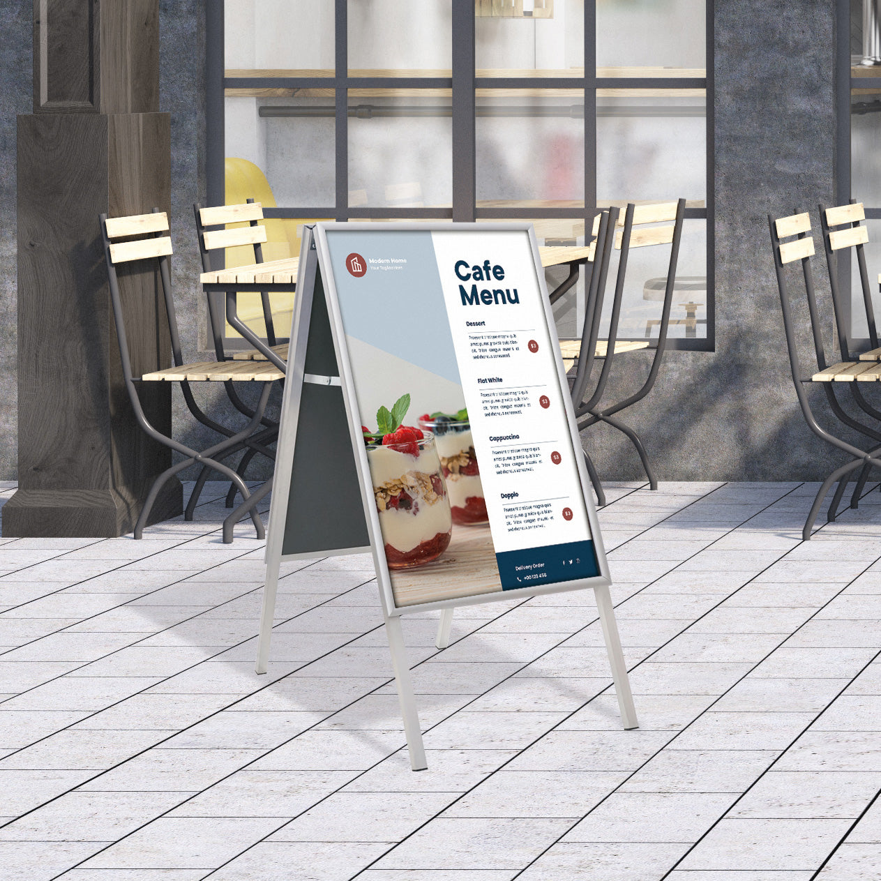 Europel Plakatständer CLASSIC – für A1, silber, 670×100×1220 mm