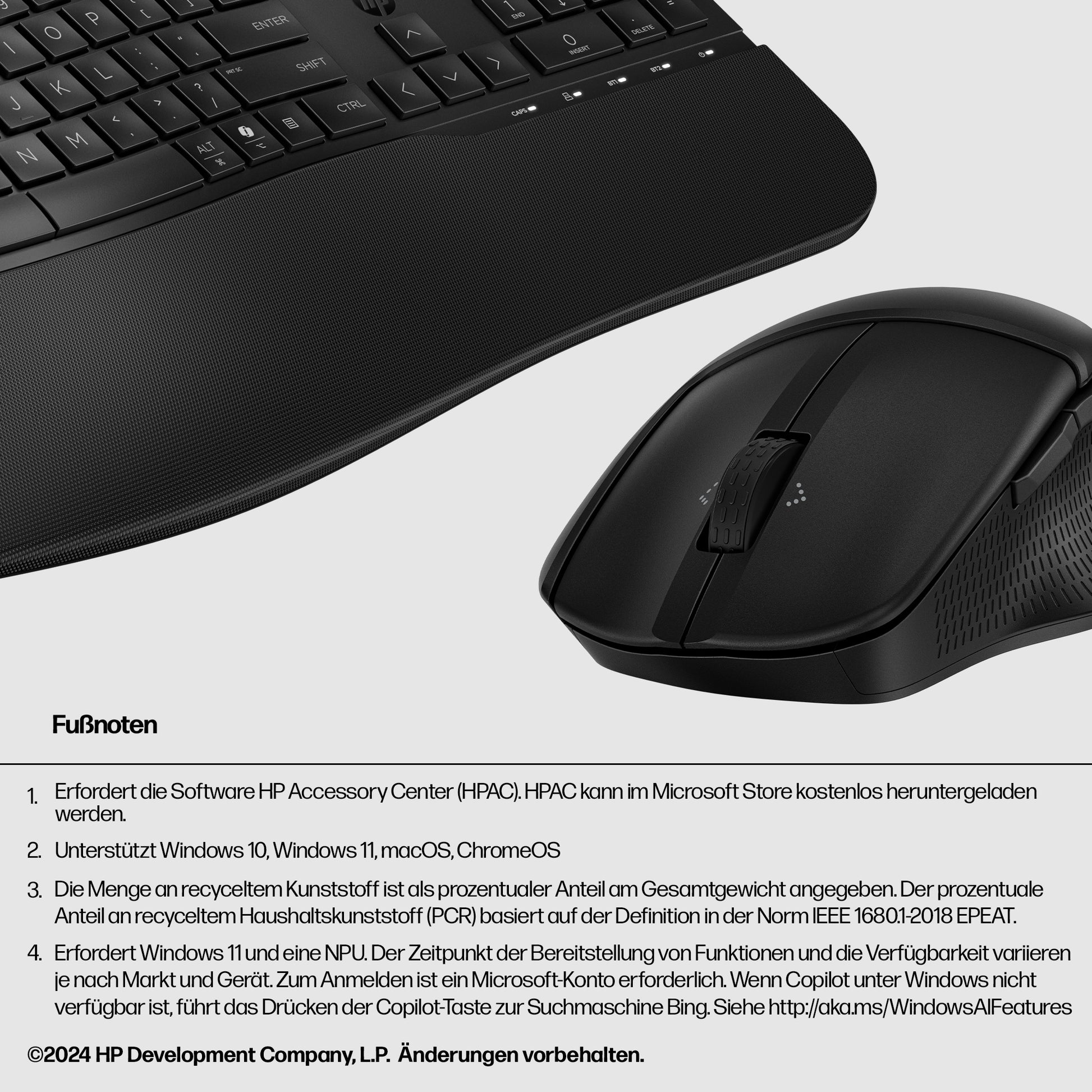 HP 685 Comfort Dual-Mode – Tastatur- und Maus-Set – Bluetooth & 2,4 GHz – mit Handballenauflage – schwarz