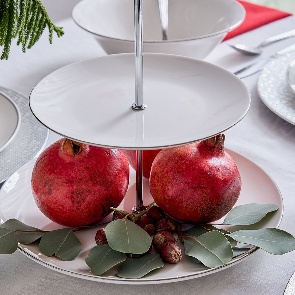 Tognana Porcellane Geschirrset Fascetta Platino – 18-teiliges Set, Ø 27 cm, Porzellan, Weiss/Platin