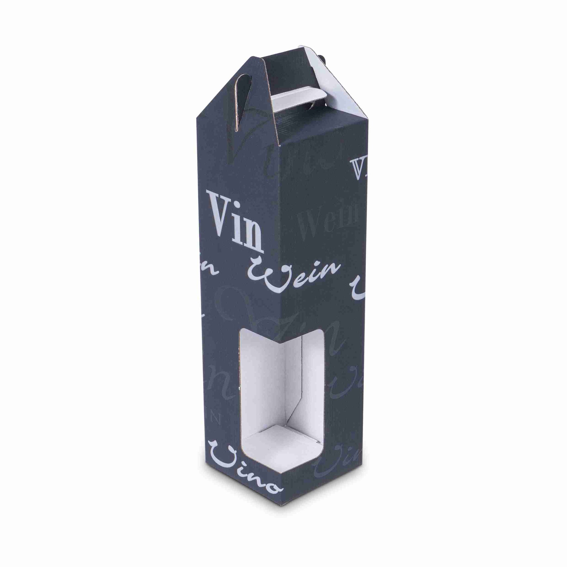 Geschenkbox Wellpappe, schwarz – 109 × 357 × 109 mm – Automatikboden – für 1 Magnum-Flasche – 1 Stk., ab 500 Stk.
