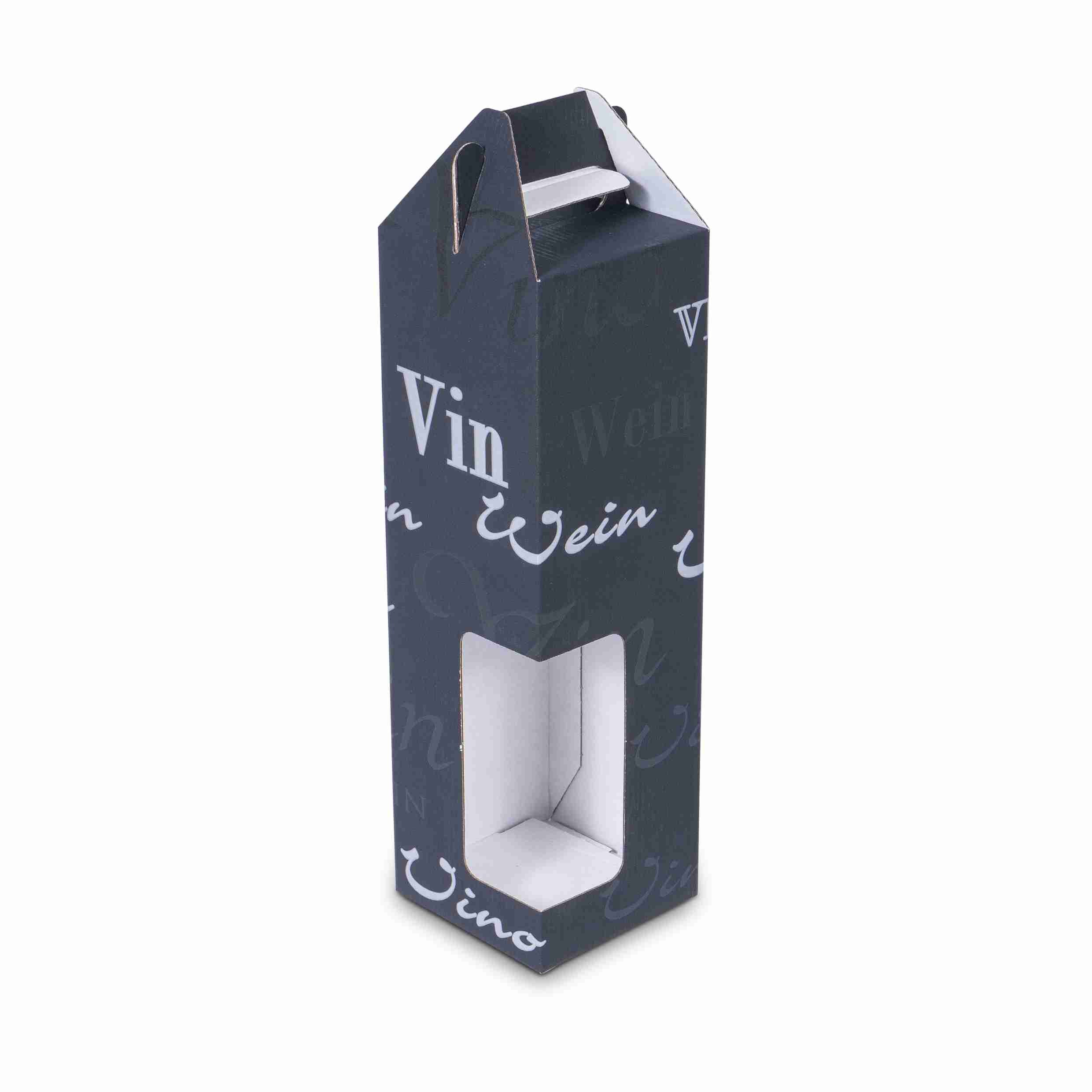 Geschenkbox Wellpappe, schwarz – 109 × 357 × 109 mm – Automatikboden – für 1 Magnum-Flasche – 1 Stk., ab 500 Stk.