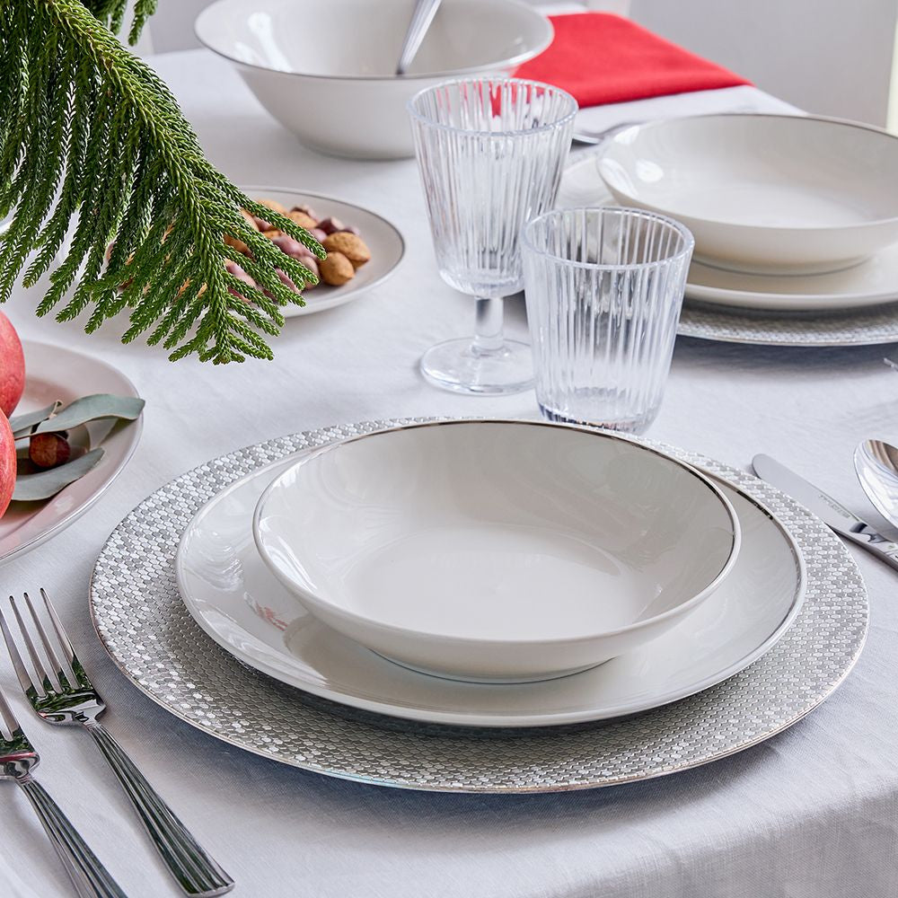 Tognana Porcellane Geschirrset Fascetta Platino – 18-teiliges Set, Ø 27 cm, Porzellan, Weiss/Platin