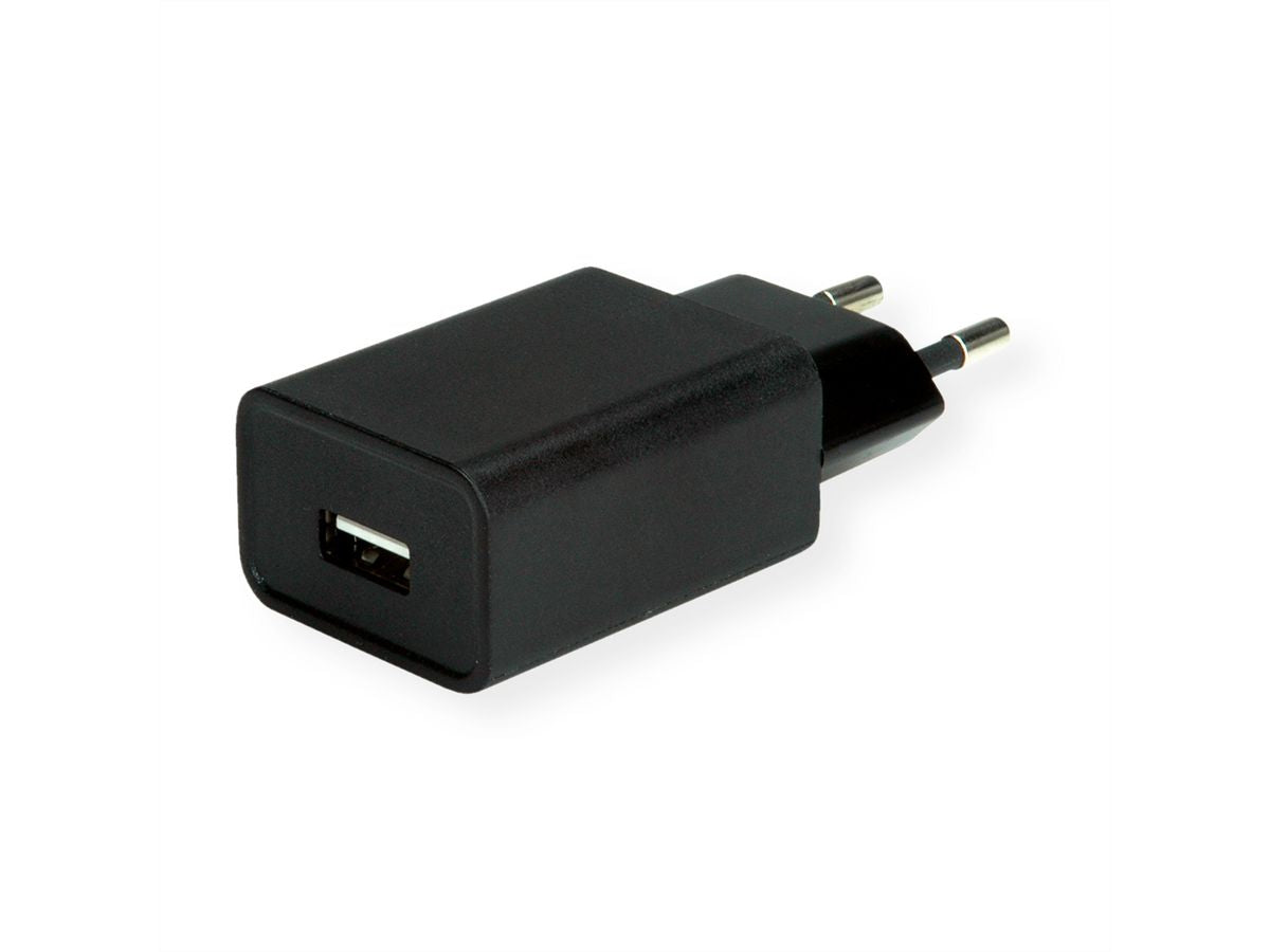 VALUE USB-Ladegerät 18 W – USB-A×1 – QC 3.0, EU-Stecker (Typ C) – für Smartphone, Tablet – Schwarz