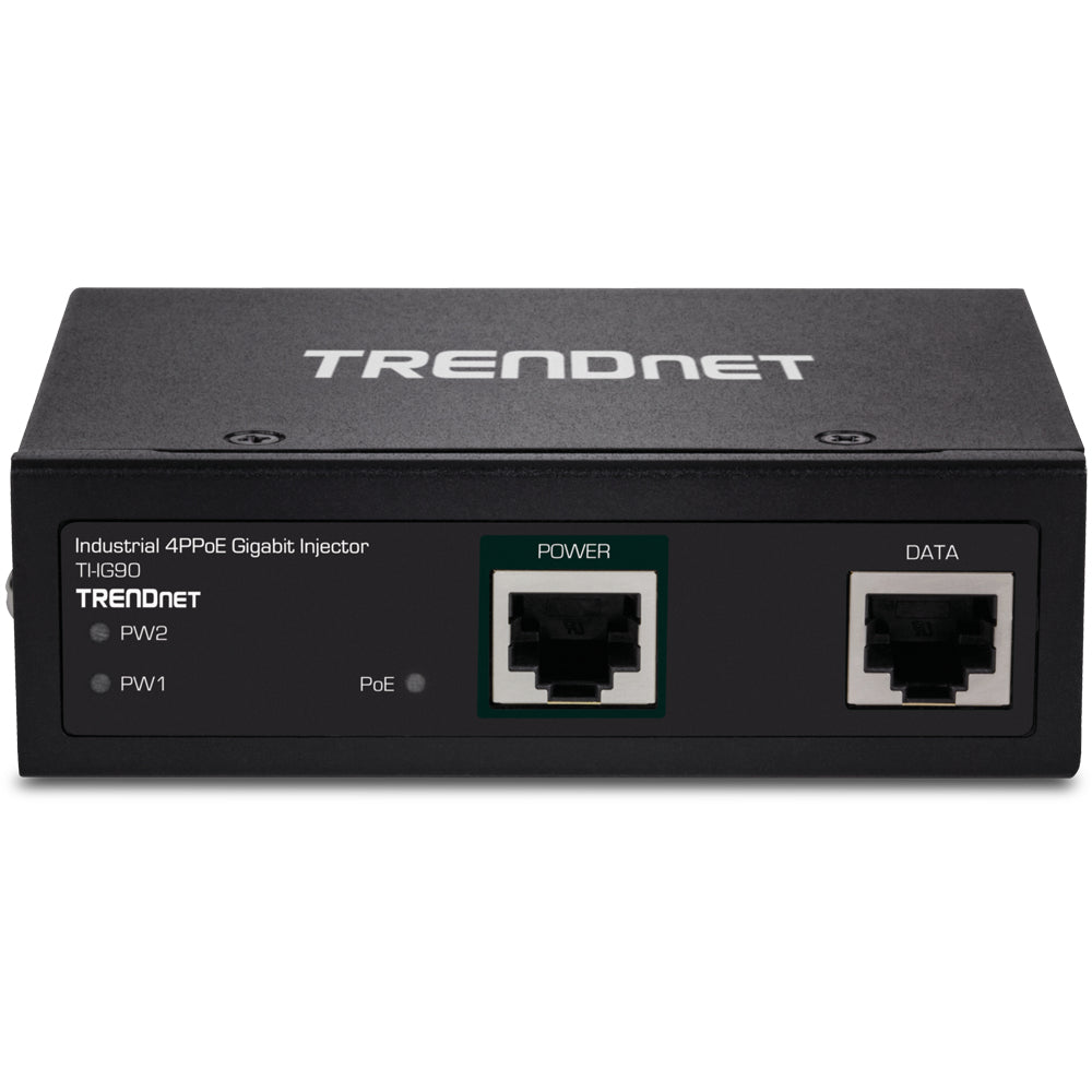 TRENDnet TI-IG90 PoE-Injektor – Gigabit Ethernet, 1× PoE (90 W, IEEE 802.3bt), Hutschiene, IP30, bis 100 m