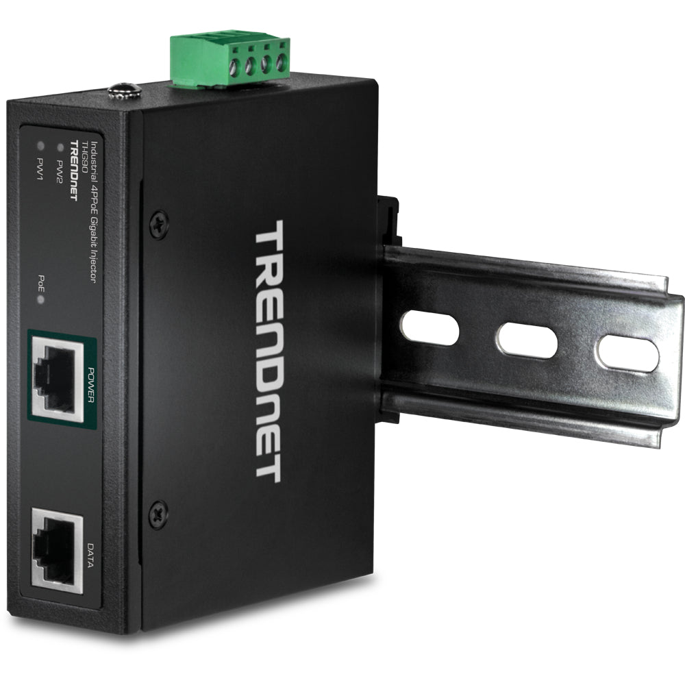 TRENDnet TI-IG90 PoE-Injektor – Gigabit Ethernet, 1× PoE (90 W, IEEE 802.3bt), Hutschiene, IP30, bis 100 m